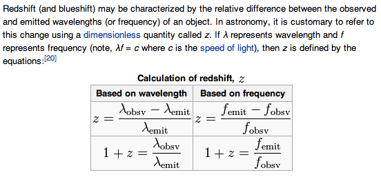 wavelength redshift equation