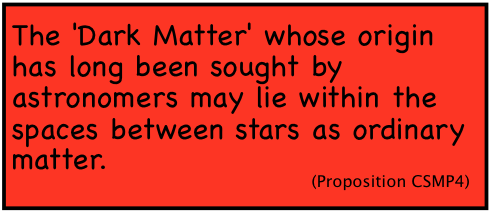 The 'Dark Matter' whose origin has long been sought by astronomers may lie within the spaces between stars as ordinary matter. (Proposition CSMP4)