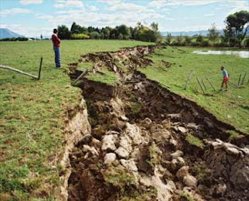 Earthquake rift at a field